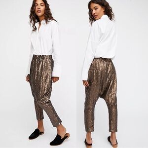 One Teaspoon x Free People Harem Gold Bronze Sequin Crop Pants Size XS